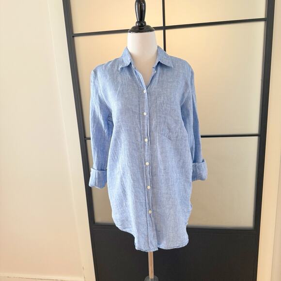 Gap Boyfriend Oversized 100% Linen Blouse Top Women’s Small Blue - Picture 2 of 15